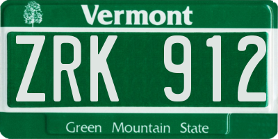 VT license plate ZRK912