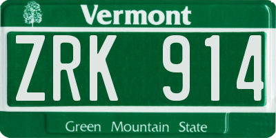 VT license plate ZRK914