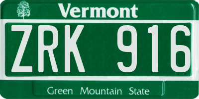 VT license plate ZRK916