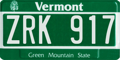 VT license plate ZRK917