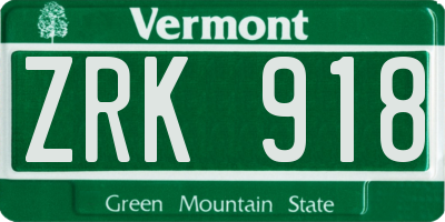 VT license plate ZRK918