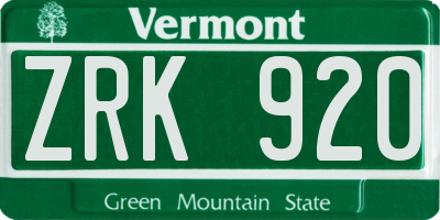 VT license plate ZRK920