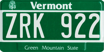 VT license plate ZRK922