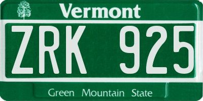 VT license plate ZRK925