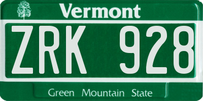 VT license plate ZRK928
