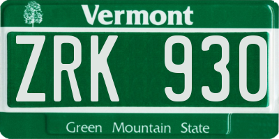 VT license plate ZRK930