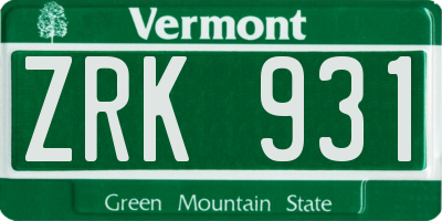 VT license plate ZRK931