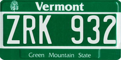 VT license plate ZRK932