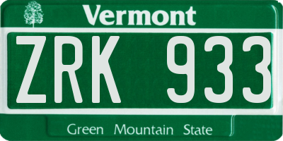 VT license plate ZRK933