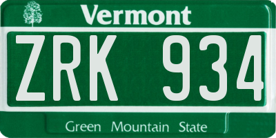 VT license plate ZRK934