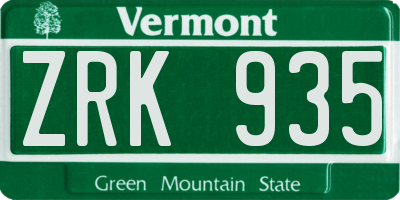 VT license plate ZRK935