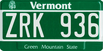 VT license plate ZRK936