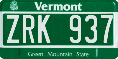 VT license plate ZRK937