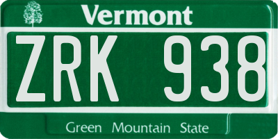 VT license plate ZRK938