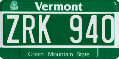 VT license plate ZRK940