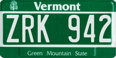 VT license plate ZRK942