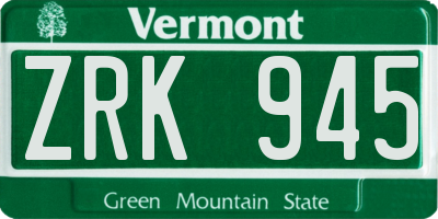 VT license plate ZRK945