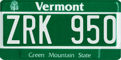 VT license plate ZRK950