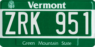 VT license plate ZRK951