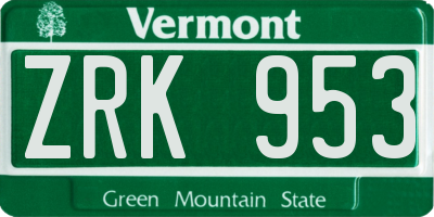 VT license plate ZRK953