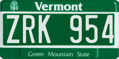 VT license plate ZRK954