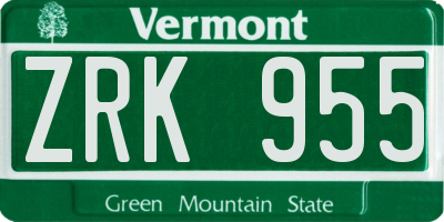 VT license plate ZRK955