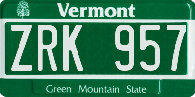VT license plate ZRK957