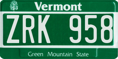 VT license plate ZRK958