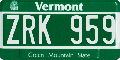 VT license plate ZRK959