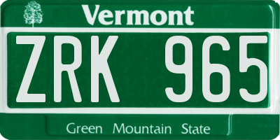 VT license plate ZRK965