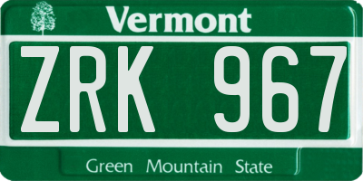 VT license plate ZRK967