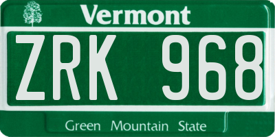 VT license plate ZRK968