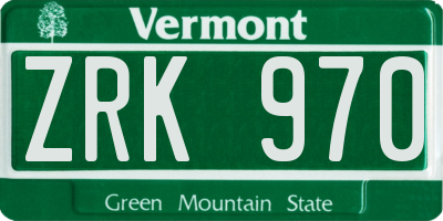 VT license plate ZRK970