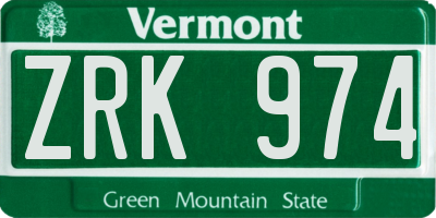VT license plate ZRK974