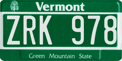VT license plate ZRK978