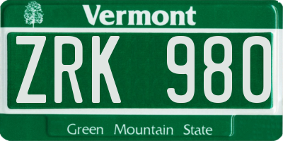 VT license plate ZRK980