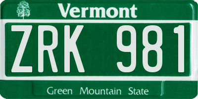 VT license plate ZRK981