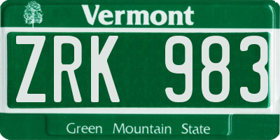 VT license plate ZRK983