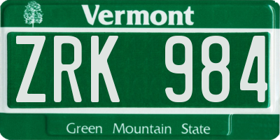 VT license plate ZRK984