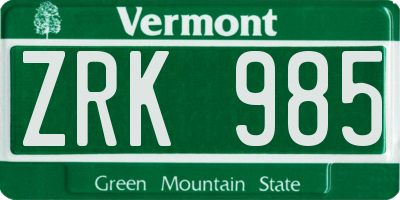 VT license plate ZRK985