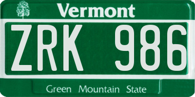 VT license plate ZRK986