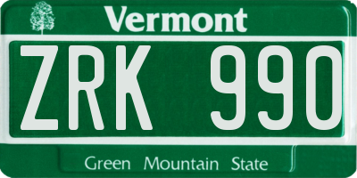 VT license plate ZRK990