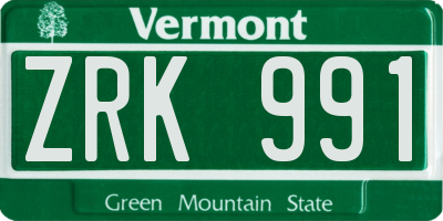 VT license plate ZRK991