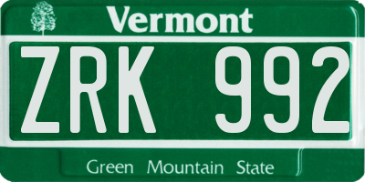 VT license plate ZRK992