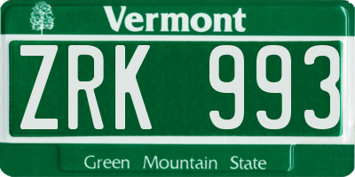 VT license plate ZRK993