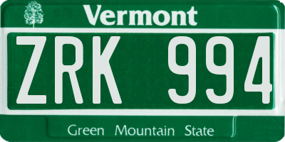 VT license plate ZRK994