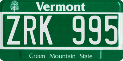 VT license plate ZRK995