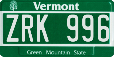 VT license plate ZRK996