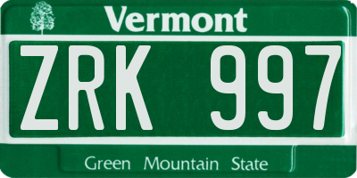 VT license plate ZRK997