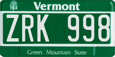 VT license plate ZRK998